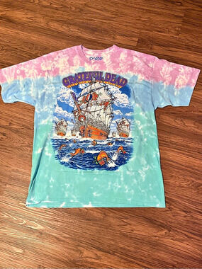 Liquid Blue Grateful Dead Ship of Fools Tie-Dye T-Shirt Blue & Pink in size 2XL